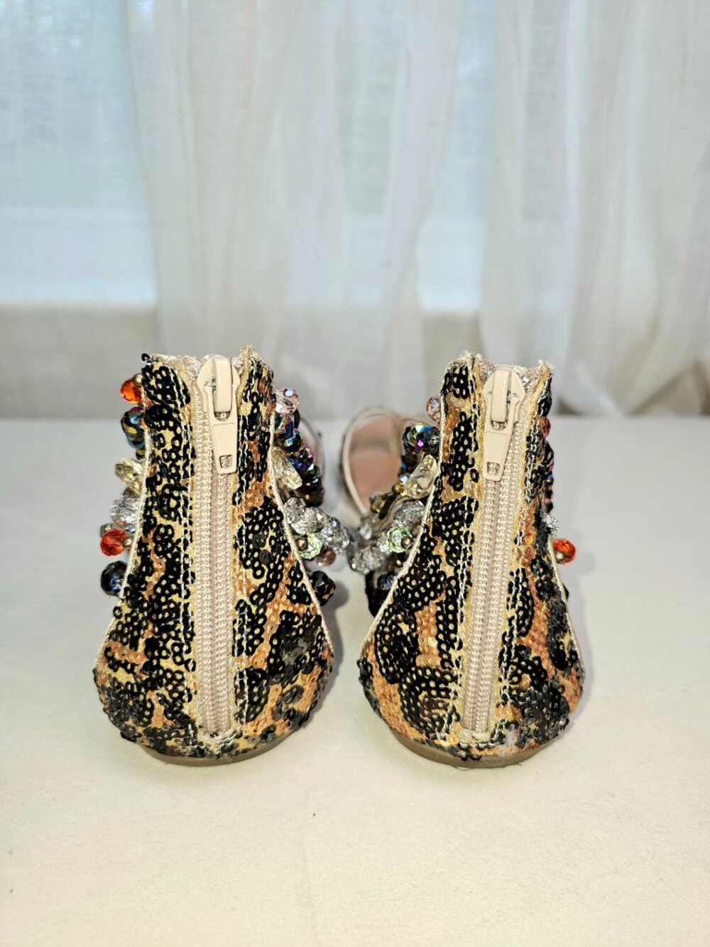 ZIGI Girl Femme Crystal Gladiator Sandals Size 10 Champagne Beaded Flat Sandals - Picture 11 of 14